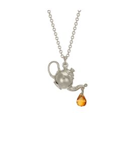 Silver Teapot Necklace with Citrine Drop Product Photo