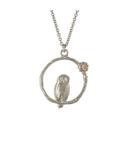 Silver Owl & Moonstone Necklace Product Photo
