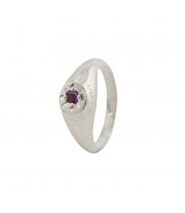 Silver Amethyst Signet Ring with "A Star to Guide Me" Engraving Product Photo