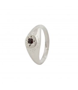Silver Garnet Signet Ring with "A Star to Guide Me" Engraving Product Photo