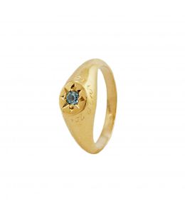 Gold Plate Aquamarine Signet Ring with "A Star to Guide Me" Engraving Product Photo