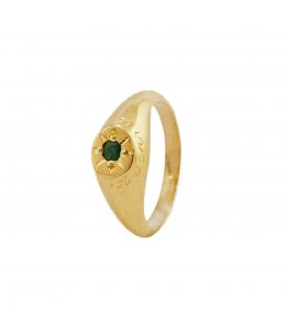 Gold Plate Emerald Signet Ring with "A Star to Guide Me" Engraving Product Photo