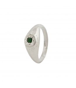 Silver Emerald Signet Ring with "A Star to Guide Me" Engraving Product Photo