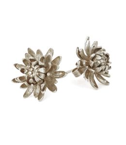 Silver Chrysanthemum Flower Stud Earrings Product Photo