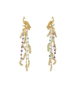 Gold Plate Fables Peacock Tail Drop Earrings with Amethyst Product Photo