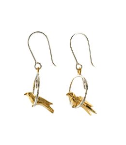 Silver & Gold Plate Tiny Bird Loop Earrings Product Photo