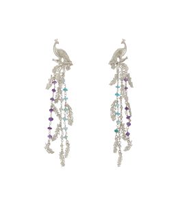 Peacock Tail Drop Earrings with Amethyst, Yellow Tourmaline and Apatite beads