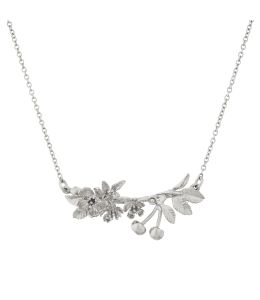 Silver Cherry Blossom Branch Necklace with Hanging Cherries Product Photo