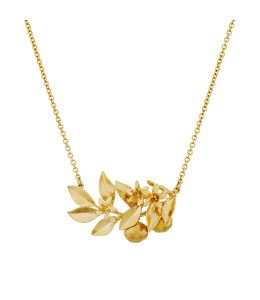 Gold Plate Orange Blossom Branch Necklace with Hanging Oranges Product Photo
