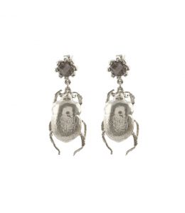 Silver Dor Beetle & Smoky Quartz Drop Earrings Product Photo