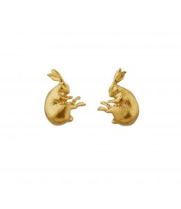Gold Plate Sleeping Hare Stud Earrings Product Photo