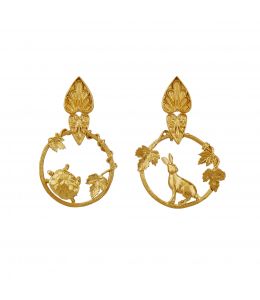 Gold Plate Ornate Tortoise & Hare Loop Earrings Product Photo