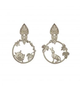 Silver Ornate Tortoise & Hare Loop Earrings Product Photo