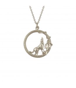 Silver Column Loop Necklace with Howling Wolf Product Photo