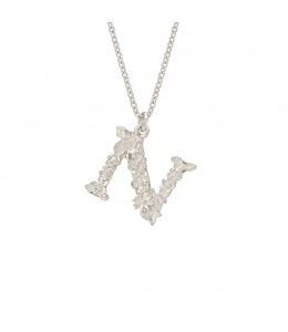 Silver Floral Letter N Necklace Product Photo