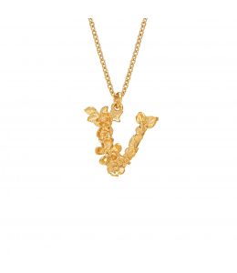Gold Plate Floral Letter V Necklace Product Photo