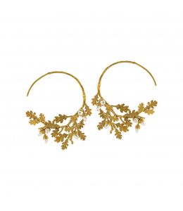 Silver & Gold Plate Oak Leaf & Acorn Hoop Earrings Product Photo