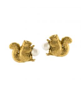 Gold Plate Squirrel & Pearl Stud Earrings on Paper