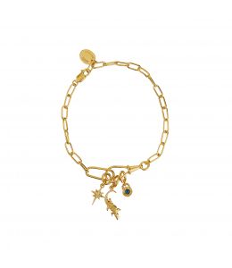Gold Plate Crocodile Amulet Linked Chain Bracelet with London Blue Topaz Product Photo