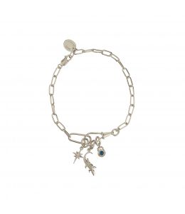 Silver Crocodile Amulet Linked Chain Bracelet with London Blue Topaz Product Photo