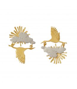Silver & Gold Plate Sunrise / Sunset Stork in Flight Earrings Product Photo
