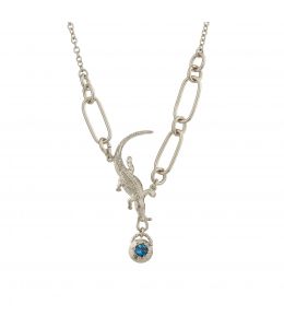 Silver Crocodile Amulet Linked Chain Necklace with London Blue Topaz Product Photo