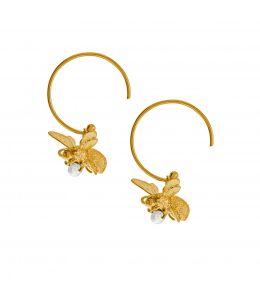 Gold Plate Flying Bee with Pearl Hoop Earrings Product Photo
