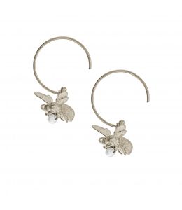 Silver Flying Bee with Pearl Hoop Earrings Product Photo