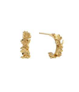 Gold Plate Floral Huggy Hoops with Itsy Bitsy Bee Product Photo