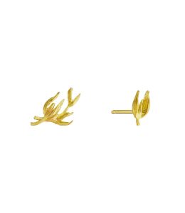 18ct Yellow Gold Asymmetric Flyaway Oat Seed Stud Earrings Product Photo