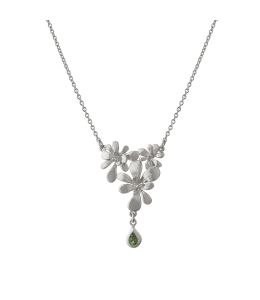 Leafy Rosette Necklace with Green Peridot Teardrop Charm