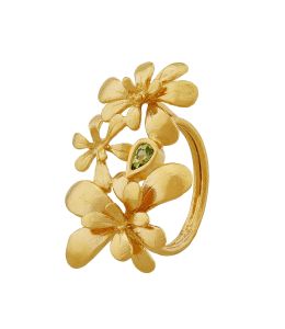 Gold Plate Clustered Rosette Prosper Ring with Teardrop Peridot Product Photo