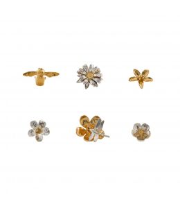 Silver & Gold Plate Set of 6 Mix Flower and Bee Small Pins Product Photo