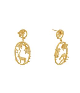 Gold Plate Doe & Stag Oval Loop Drop Earrings Product Photo