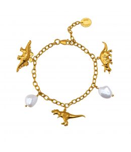 Gold Plate Dinosaur and Baroque Pearl Charm Bracelet Product Photo