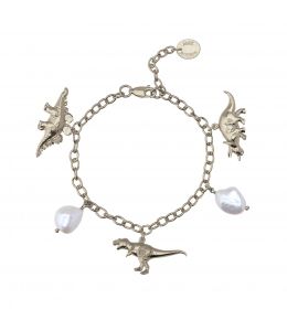 Silver Dinosaur and Baroque Pearl Charm Bracelet Product Photo
