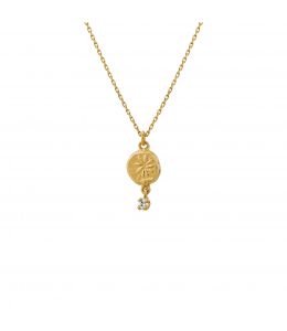 18ct Yellow Gold Horsetail Fossil Nugget Necklace with Hanging Diamond Product Photo