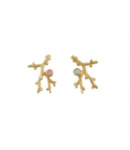 18ct Yellow Gold Coral Branch Stud Earrings with Opal Product Photo