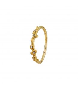 18ct Yellow Gold Coral Texture Ring with Diamonds Product Photo