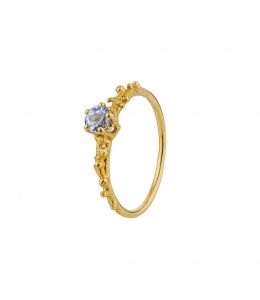 18ct Yellow Gold Coral Texture Blue Sapphire Solitaire Ring Product Photo