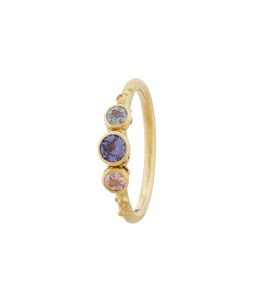 18ct Yellow Gold Coral Triology Ring with Bezel Set Light Blue