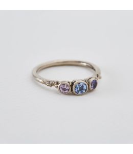 Coral Triology Ring with Bezel Set Lilac, Blue & Pink Sri Lankan Silky Sapphires