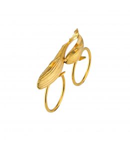 Gold Plate Blue Whale Family Cross Knuckle Ring Product Photo