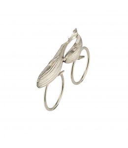 Silver Blue Whale Family Cross Knuckle Ring Product Photo