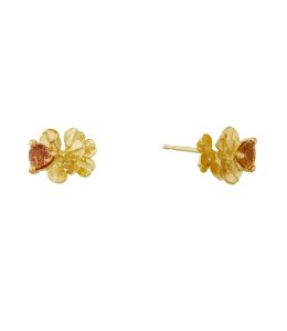 Heart Seed Flower Stud Earrings with Burnt Orange Sapphires Product Photo