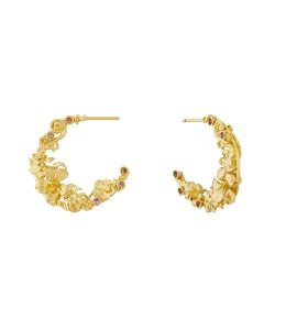 18ct Yellow Gold Tropical Leaf & Flower Hoops with Padparadscha Sapphires Product Photo