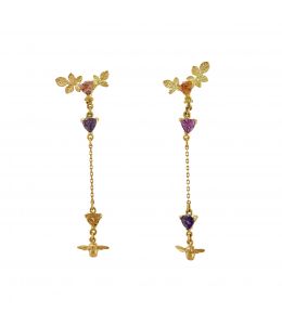 18ct Yellow Gold Bee Drop Earrings with Six Trillion Ethical Sapphires Product Photo