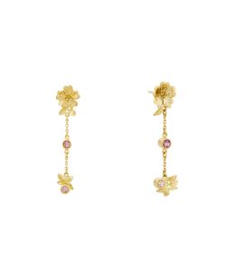 18ct Yellow Gold Assymetrical Drop Earrings with a Bee