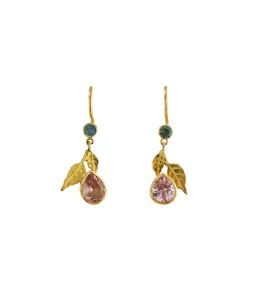 18ct Yellow Gold Pear Cut Pink Tourmaline & Alexandrite Leaf Drop Earrings Product Photo