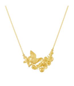 Hummingbird, Flower & Leaf Inline Necklace with Tropical Mix Sapphires